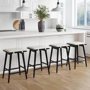 Barker 25 in. Counter Height Wood Bar Stool w/ Upholstered Cushion, Backless Island Stool, Cream Boucle/Black, Set of 4