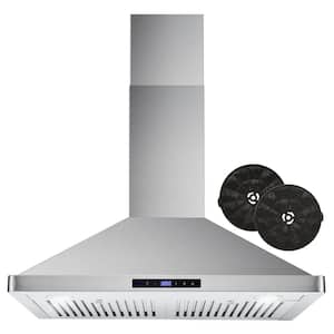 30 in. Ductless Wall Mount Range Hood in Stainless Steel with LED Lighting and Carbon Filter Kit for Recirculating