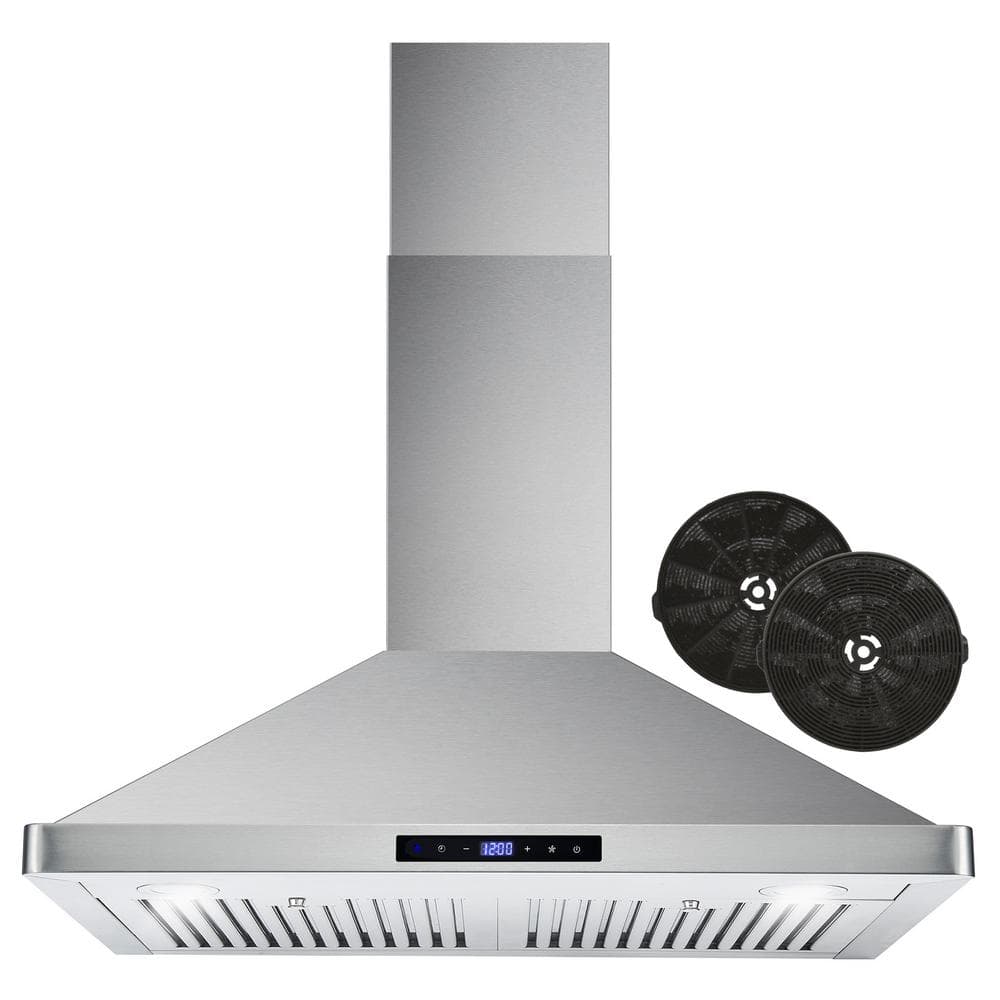 Cosmo 30 in. Ductless Wall Mount Range Hood in Stainless Steel with LED Lighting and Carbon Filter Kit for Recirculating, Stainless Steel with Touch Controls