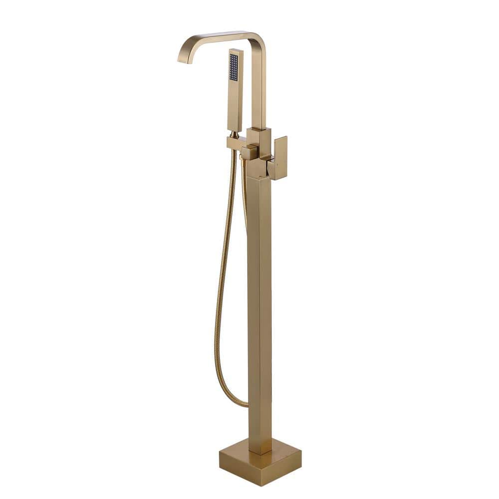 Gold Freestanding Tub Filler with Handheld Shower