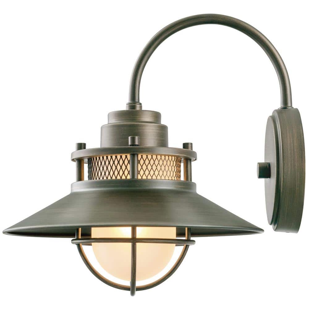 Liam Bronze Industrial Indoor/Outdoor 1-Light Wall Sconce with Frosted Whit