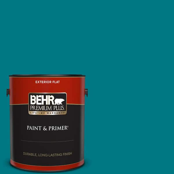 BEHR PREMIUM PLUS 1 gal. #P470-7 The Real Teal Flat Exterior Paint & Primer