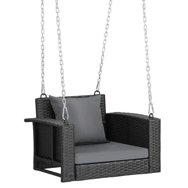 Karl Home 1-person Black Wicker Porch Swing With Cushion K1g56000656 