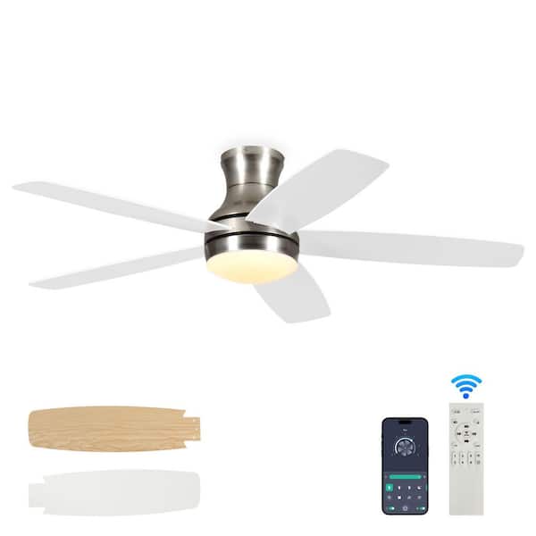 52 in. Smart Indoor Brushed Nickel Ceiling Fan with 3-Colors LED Light and DC Reversible and APP/Remote/Reviserble Blade