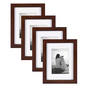 Gallery 5 in. x 7 in. Matted to 3.5 in. x 5 in. Walnut Brown Picture Frame (Set of 4)
