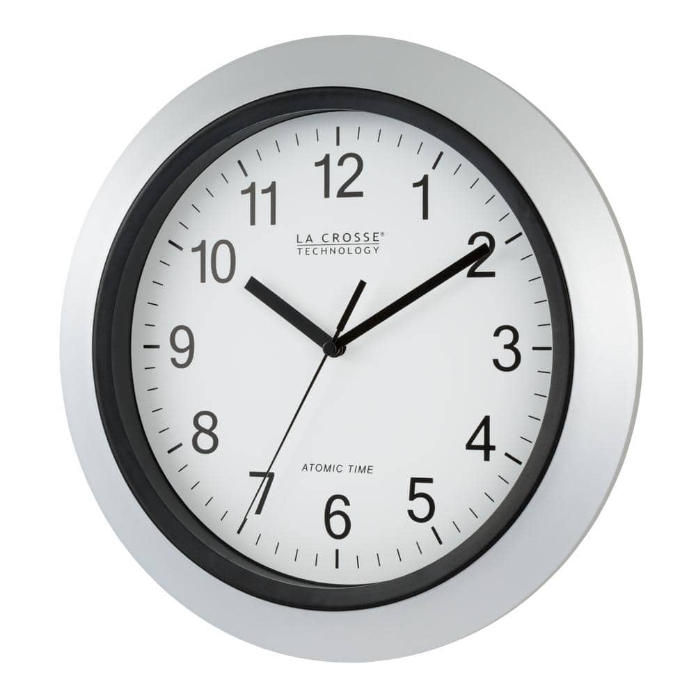 La Crosse 12" Silver Atomic Analog Wall Clock with Daylight Saving