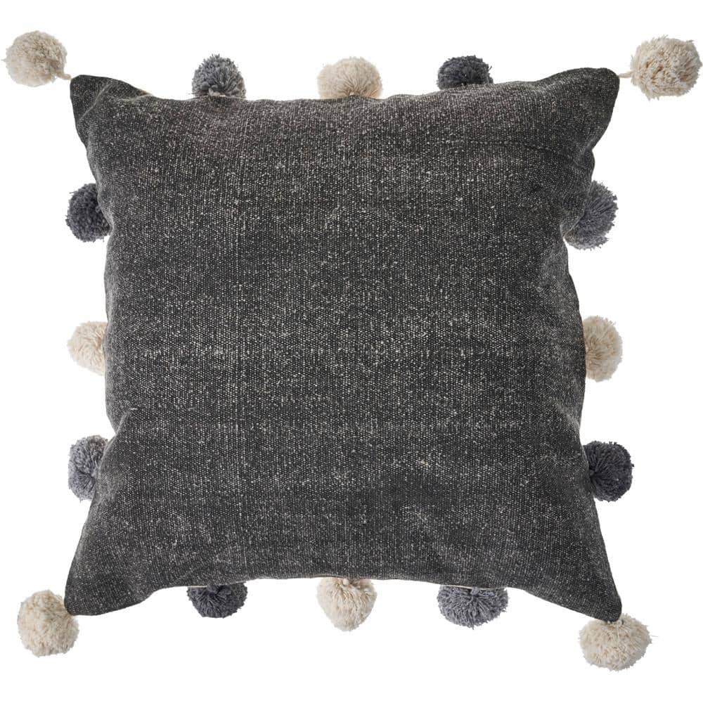 Solid Gray 20 in. x 20 in. Pom Pom Pure Cotton Poly-Fill Standard Throw Pil