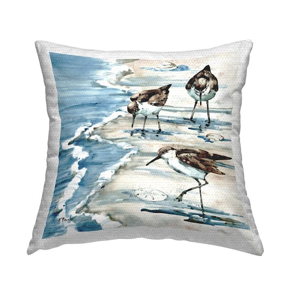 Stupell Industries Sandpipers Among Seashells Coastal Beach Blue Square Outdoor Throw Pillow