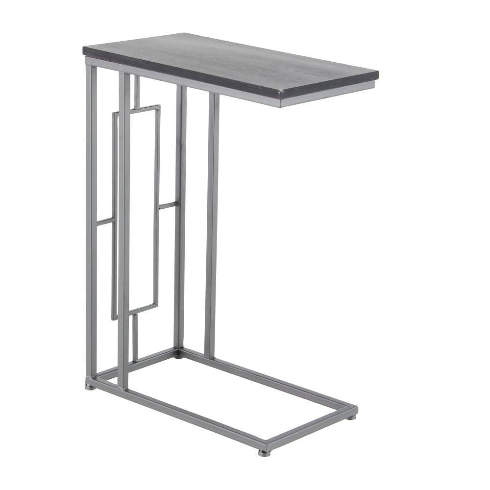 C-Shaped Solid Rectangle Black and Gray Wood & Metal Accent Table