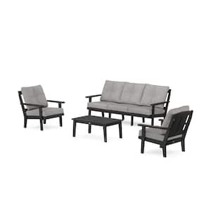 Mission 4-Pcs Plastic Patio Conversation Set with Sofa in Black/Grey Mist Cushions