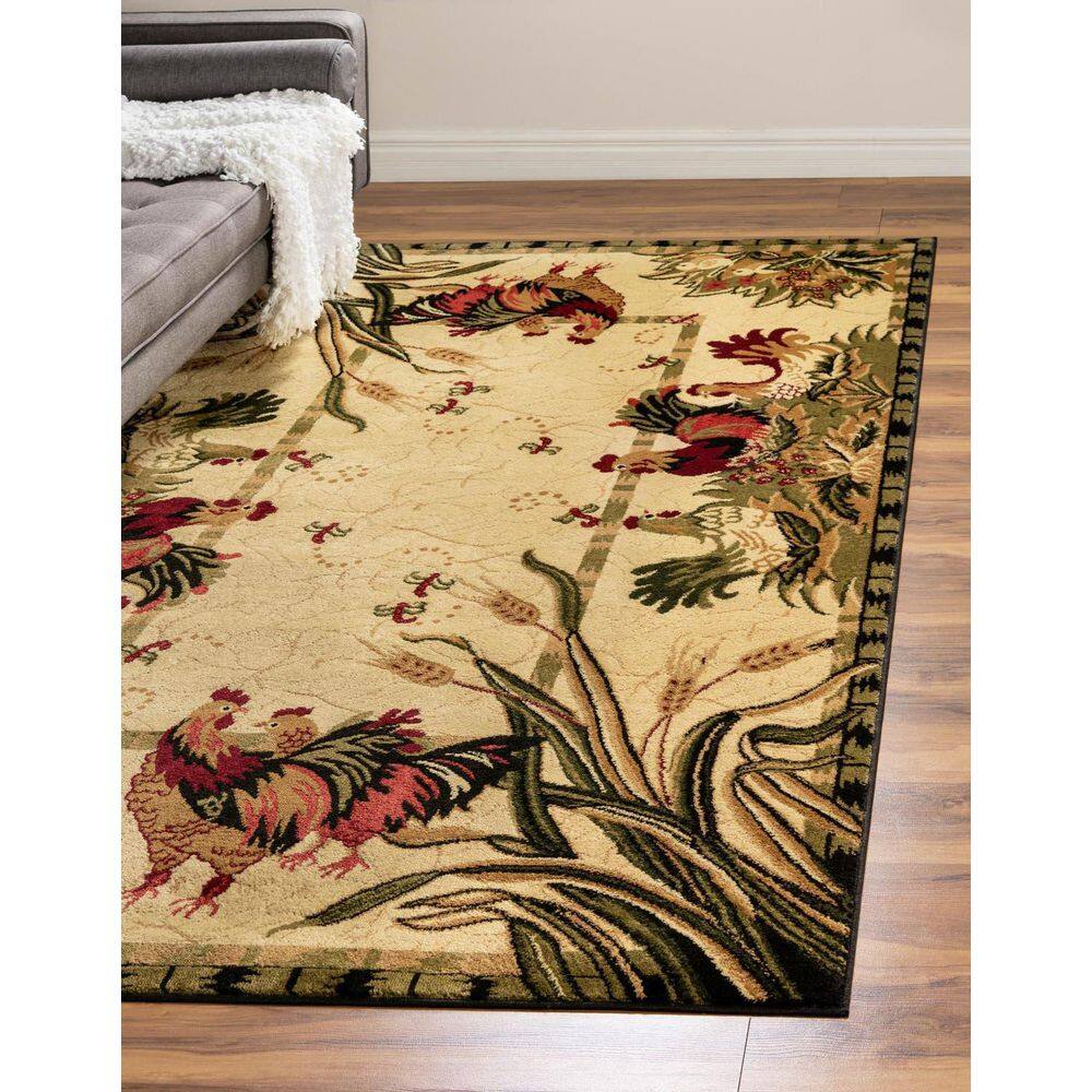 Pastoral Cream 7'x10' Floral & Fauna Synthetic Area Rug