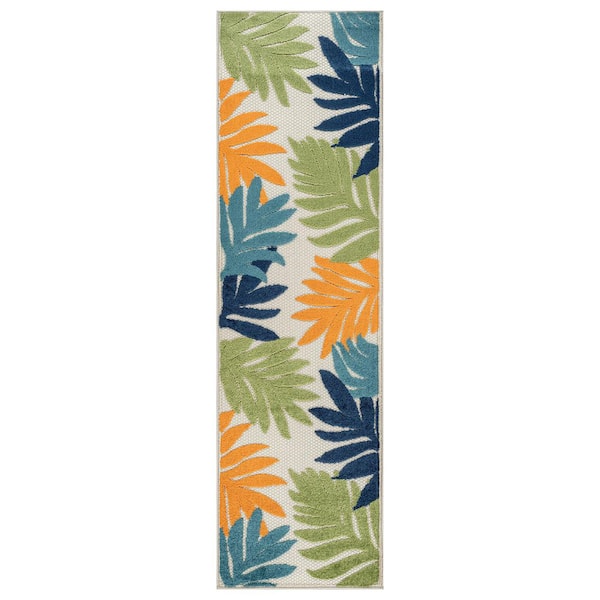 Palm Design Indoor/Outdoor High-Low Textured Runner Rug, Palm, Easy-Clean Patio Rug 2 ft. x 7 ft. Multi Area Rug