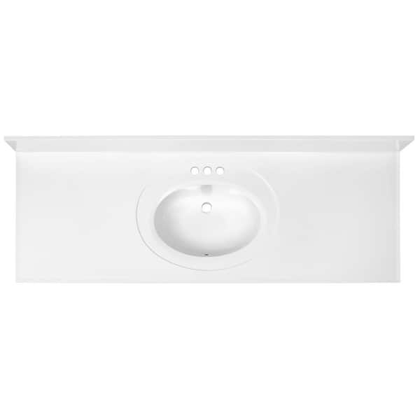 61 in. W Cultured Marble Vanity Top in Solid White with 4 in. Center Set Solid White Single Basin 61 in. W Cultured Marble Vanity Top in Solid White with 4 in. Center Set Solid White Single Basin