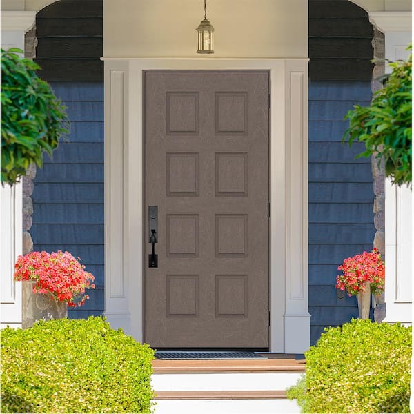 Regency 36 in. x 80 in. 8-Panel LHOS Ashwood Stain Mahogany Fiberglass Prehung Front Door