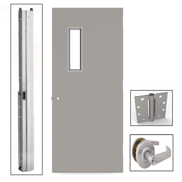 L.I.F Industries 36 in. x 80 in. Gray Flush Steel Vision Light Commercial Door Unit with Hardware