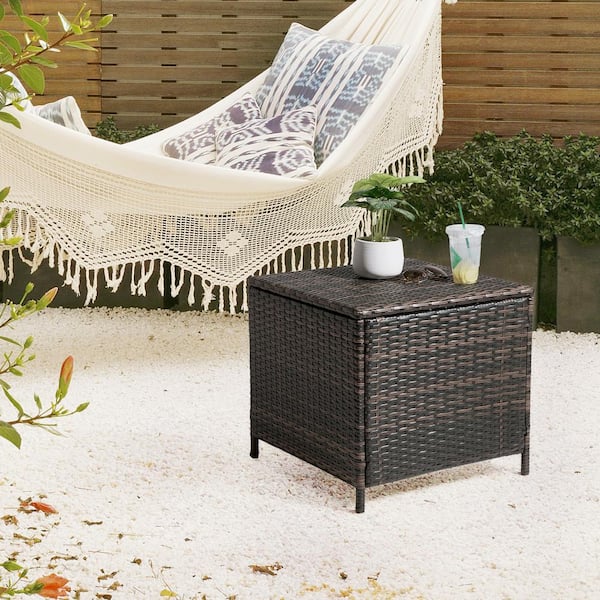 Fizzeey Outdoor Outdoor Wicker End Table With Storage Patio Side