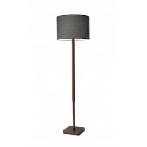 58.5 in. Brown and Black Solid Wood Traditional Shaped Standard Floor Lamp With Drum Shade