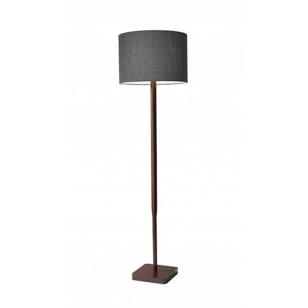 HomeRoots 58.5 in. Brown and Black Solid Wood Traditional Shaped Standard Floor Lamp With Drum Shade