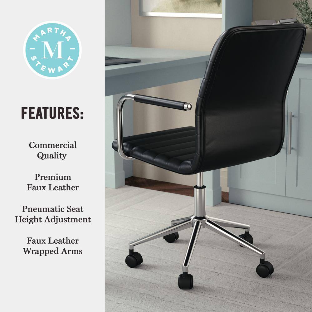 Black Faux Leather Executive Swivel Office Chair with Polished Nickel Frame