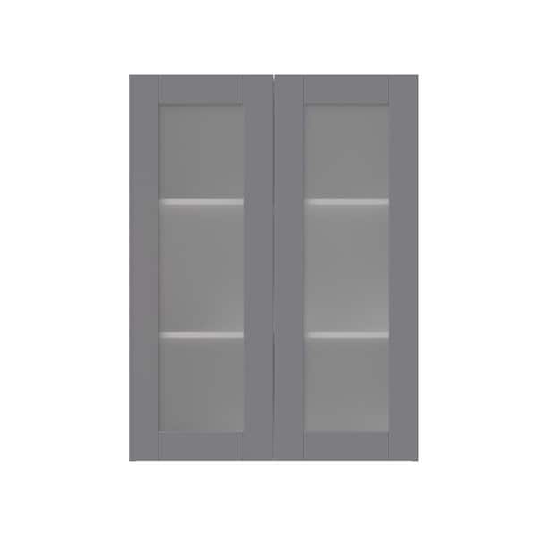 J Collection Shaker Assembled 30x40x14 In Wall Cabinet With Frosted Glass Doors Gray Wg3040 Gs The Home Depot - White Wall Cabinet With Glass Doors