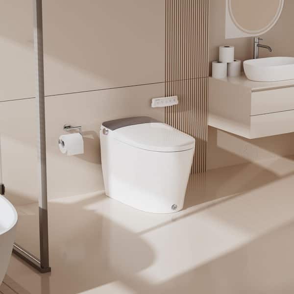 Elongated Electric Bidet Toilet 1.28 GPF in White with Auto Open/Close, Deodorizing, Dryer, Foot Kick Operation