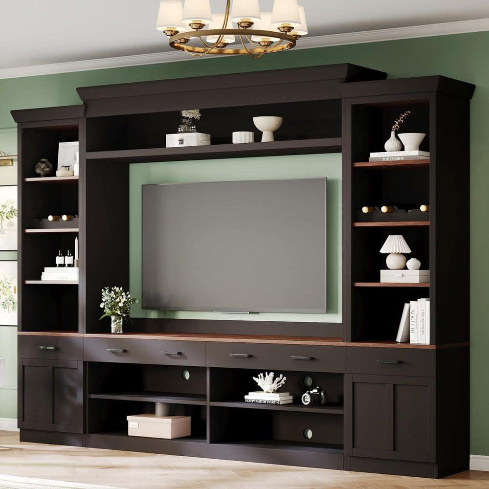 4-Piece Dark Walnut Entertainment Center with Bookshelf and Adjustable Shelves for TVs Up to 70 in. for Living Room price history on PriceWatchPro