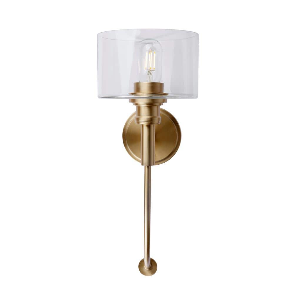 Zane Soft Gold Cylinder Sconce with Clear Glass Shade