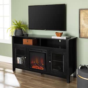 Modern Farmhouse Tall Fireplace TV Stand - Black