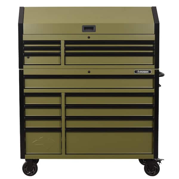 Husky Heavy Duty 52 in. W 15-Drawer Matte Army Green Rolling Tool