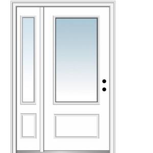 53 in. x 81.75 in. Left-Hand Inswing Clear Glass 3/4 Lite 1 Panel Primed Fiberglass Prehung Front Door with One Sidelite