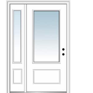 51 in. x 81.75 in. Clear Glass Left Hand 3/4 Lite 1-Panel Primed Fiberglass Smooth Prehung Front Door with One Sidelite