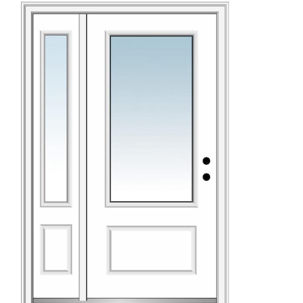 MMI DOOR 53 in. x 81.75 in. Clear Glass Left Hand 3/4 Lite 1 Panel Primed Fiberglass Smooth Prehung Front Door with One Sidelite