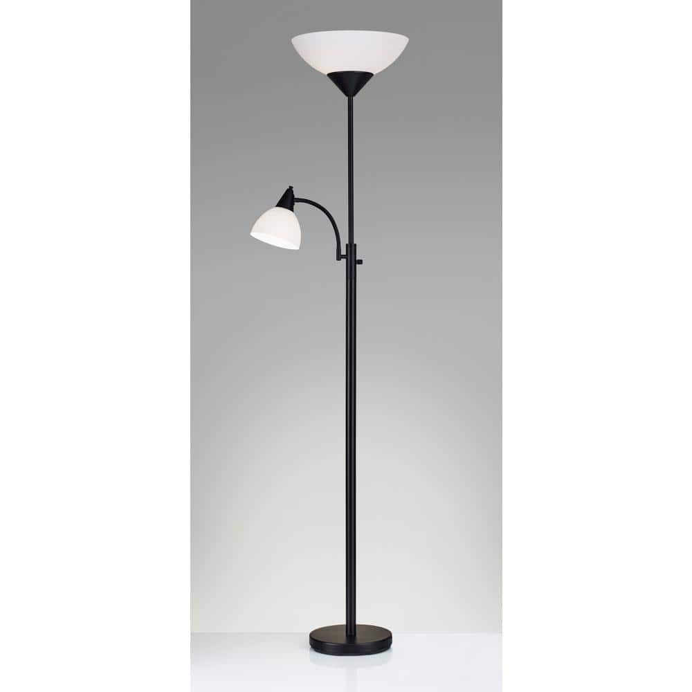 Black Adjustable Torchiere Floor Lamp with Reading Light