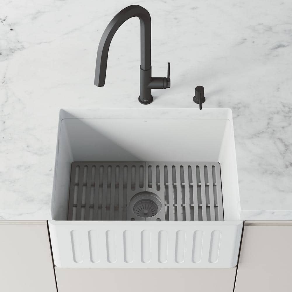 Matte White Stone 24" Single Bowl Farmhouse Kitchen Sink