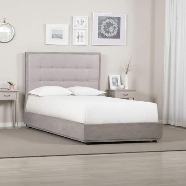 Kim Gray Wood Frame King Size Platform Bed with Storage