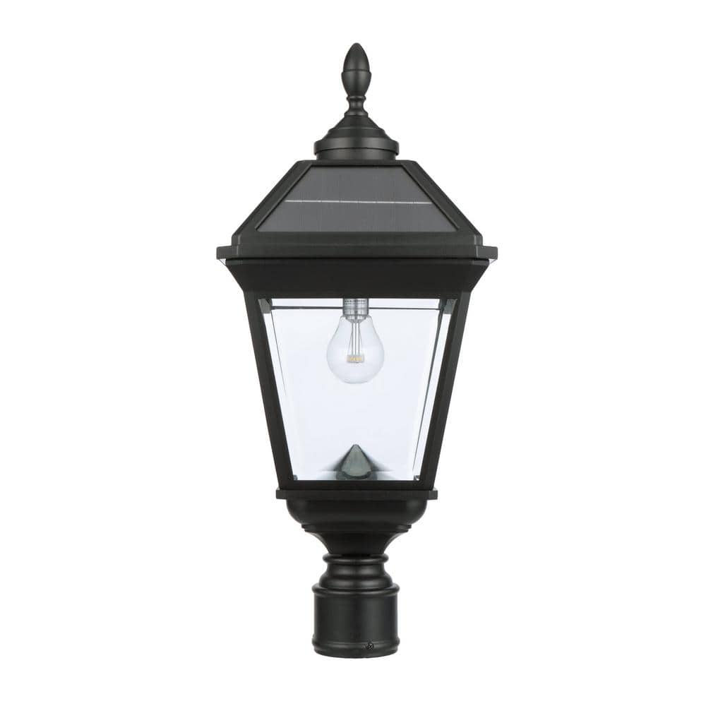 Imperial Black Aluminum Solar Lamp Post with Clear Glass