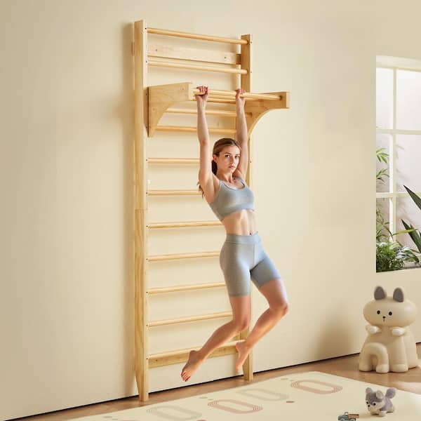 SKYSHALO Swedish Ladder Wall Gym, 10-Level Solid Wood Indoor