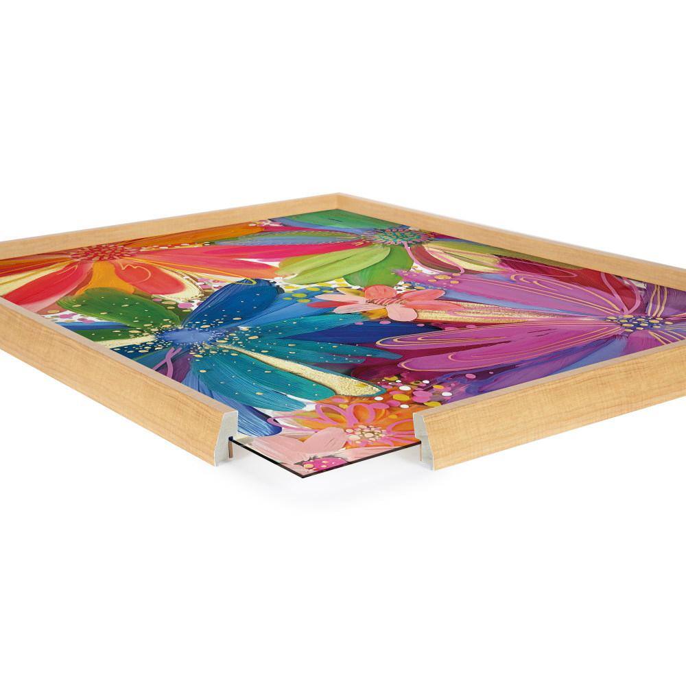 Colorful Tropical Floral Print on Glass with Natural Frame