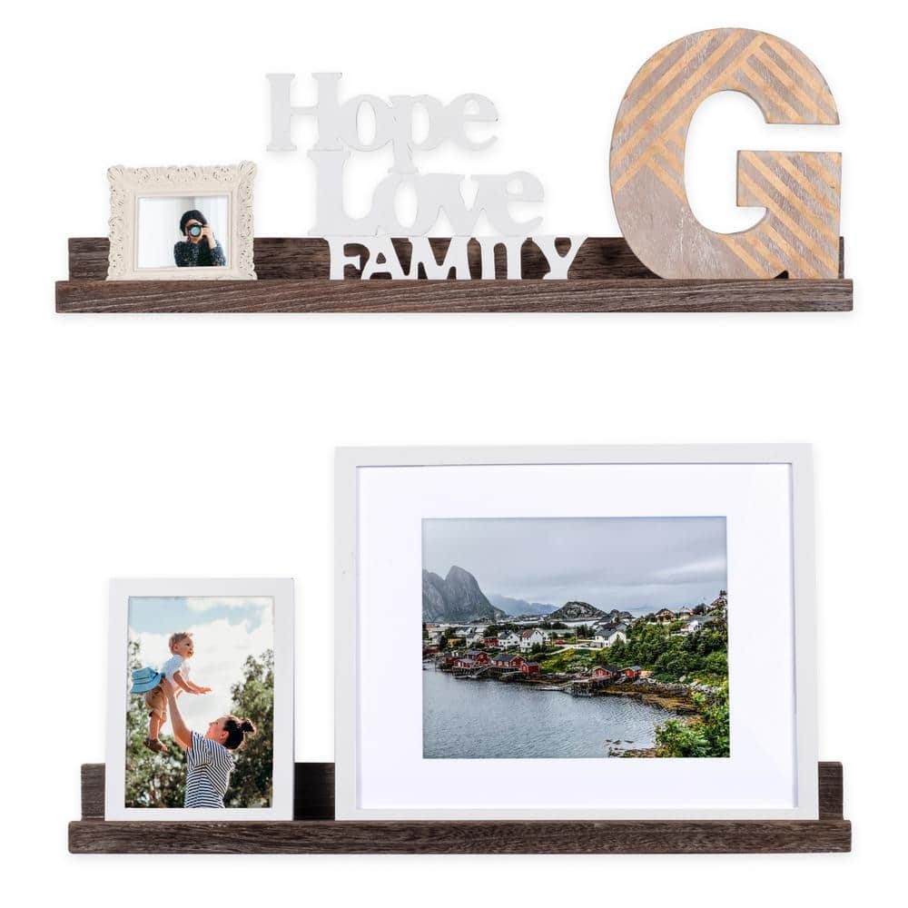 Duffy 24'' Torched Brown Paulownia 2-Piece Wall Shelf Set