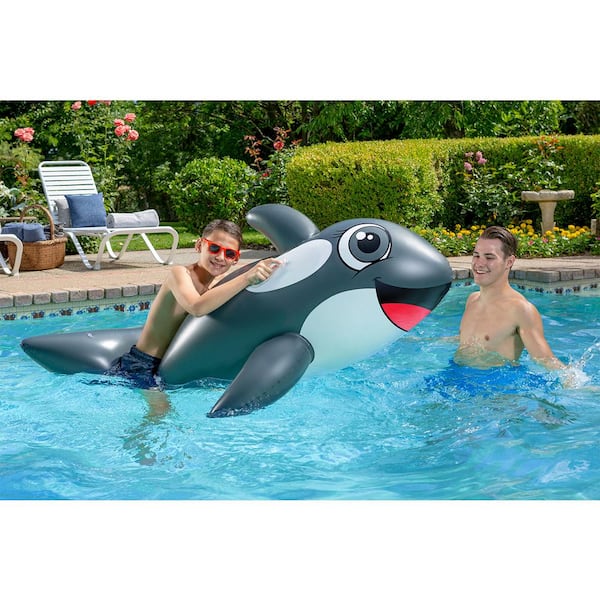 Poolmaster Jumbo Whale Rider Inflatable Swimming Pool Float Whale Rider 
