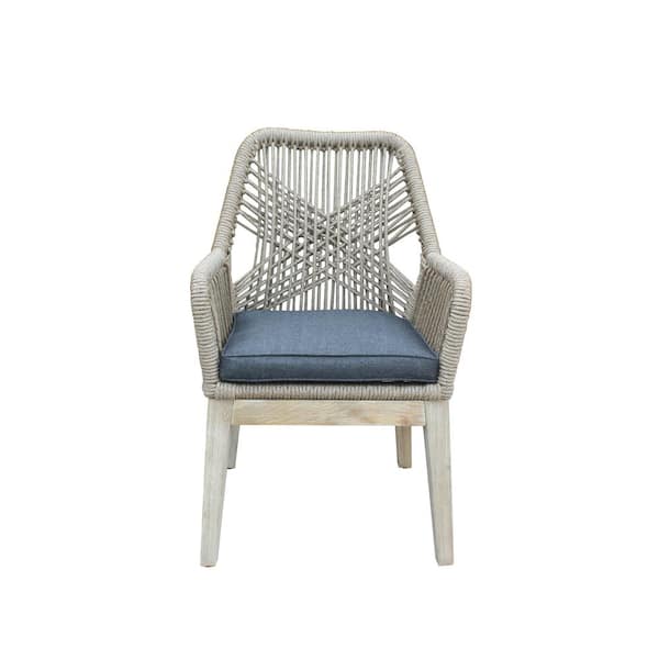 Santino Patio Teak Wood and Rope Outdoor Dining Chair with Sunbrella Grey Cushions (Set Of 2)