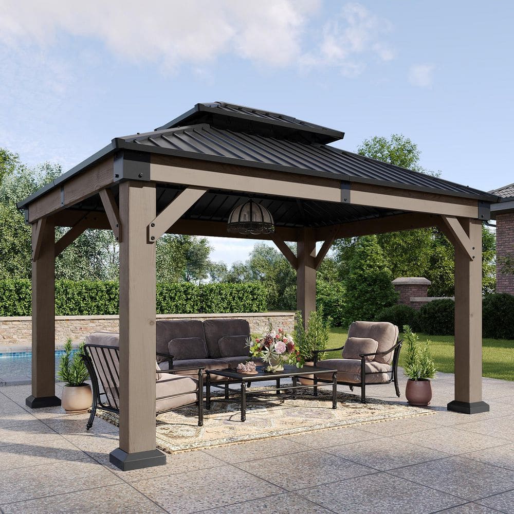 Sizzim 10 ft. x 12 ft. Outdoor Cedar Wood Frame Double Galvanized