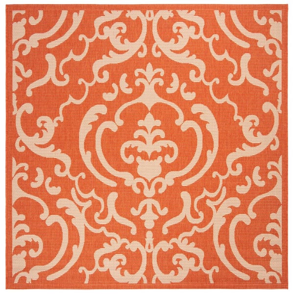 SAFAVIEH Courtyard Terracotta/Natural 7 ft. x 7 ft. Square Border Indoor/Outdoor Patio  Area Rug