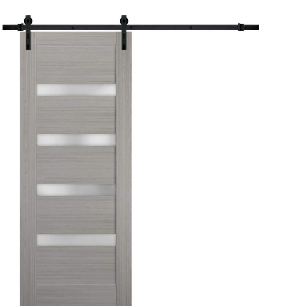 Assembly Required 42 in. x 84 in. 1-Panel Frosted Glass Gray Ash Wood Sliding Barn Door with Hardware Kit price history on PriceWatchPro