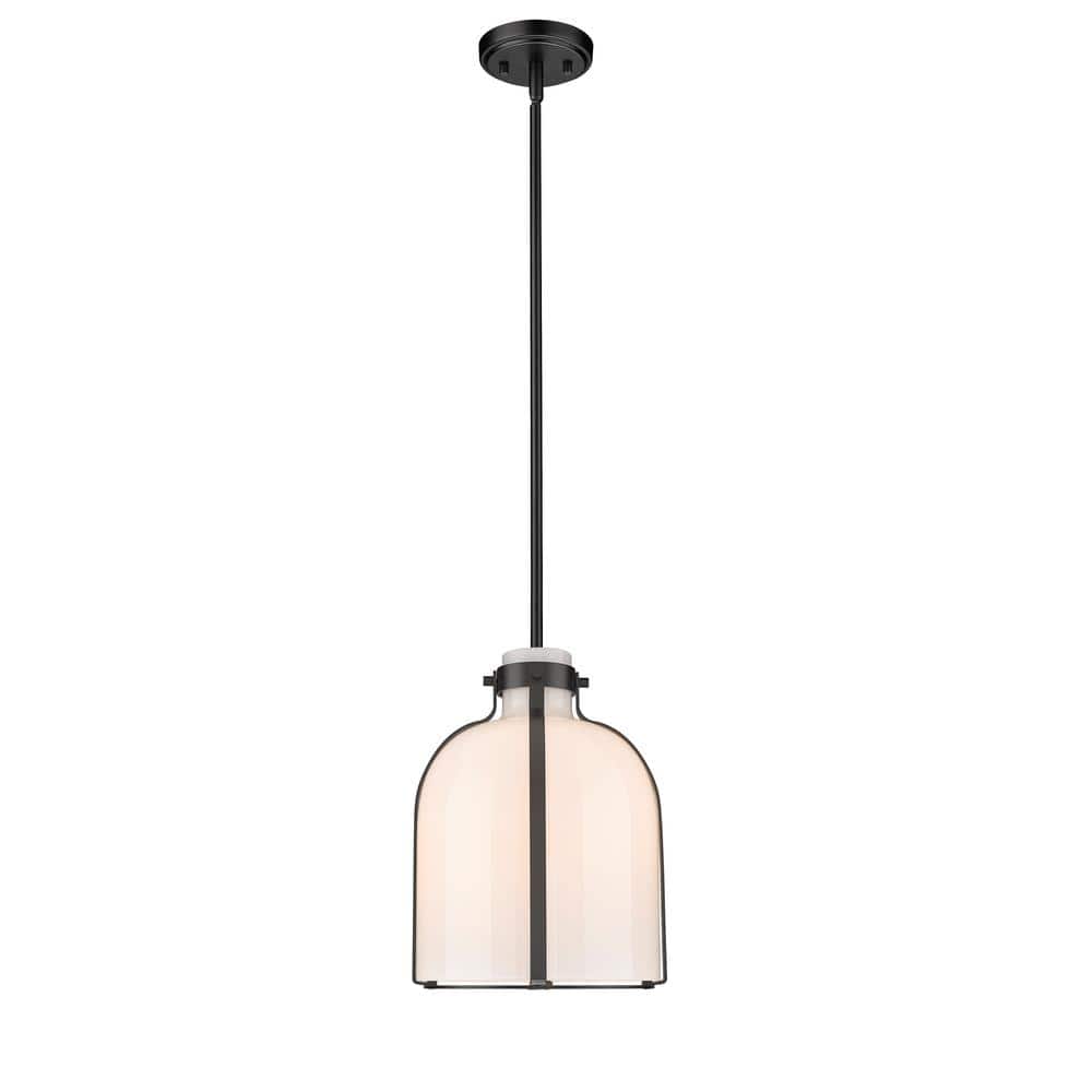 Matte Black Glass 1-Light Chandelier with Nickel Accents