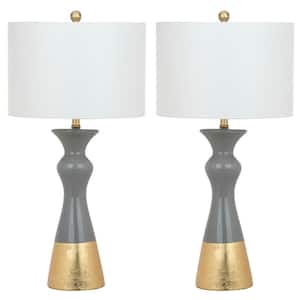 Iris 30.5 in. Grey/Gold Curved Table Lamp with White Shade (Set of 2)