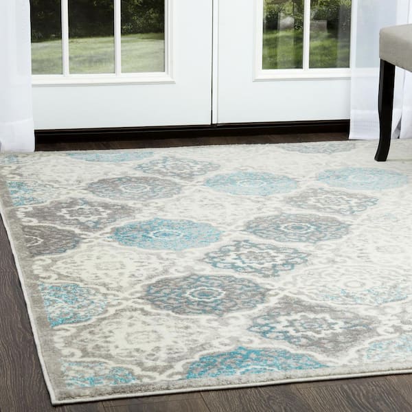 Boho Grey/Blue 5 ft. x 7 ft. Oriental Area Rug