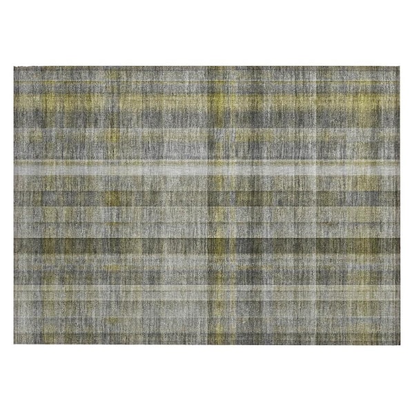 Gray 2 ft. x 3 ft. Woven Plaid Polyester Rectangle Indoor/Outdoor Area Rug