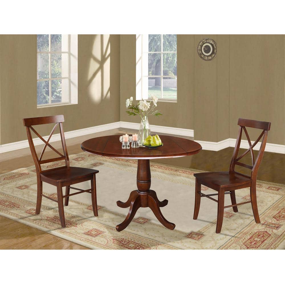 Espresso Solid Wood 3-Piece Round Pedestal Dining Set