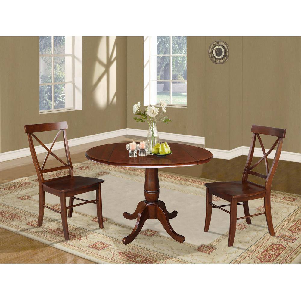 Espresso Solid Wood 3-Piece Round Pedestal Dining Set